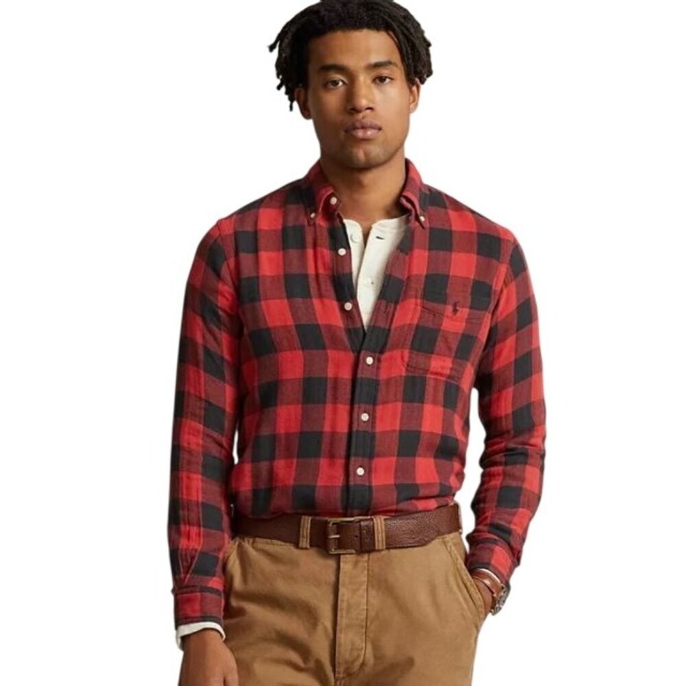 Polo Ralph Lauren Classic Fit Checked Double Faced Shirt Button Red Black Small